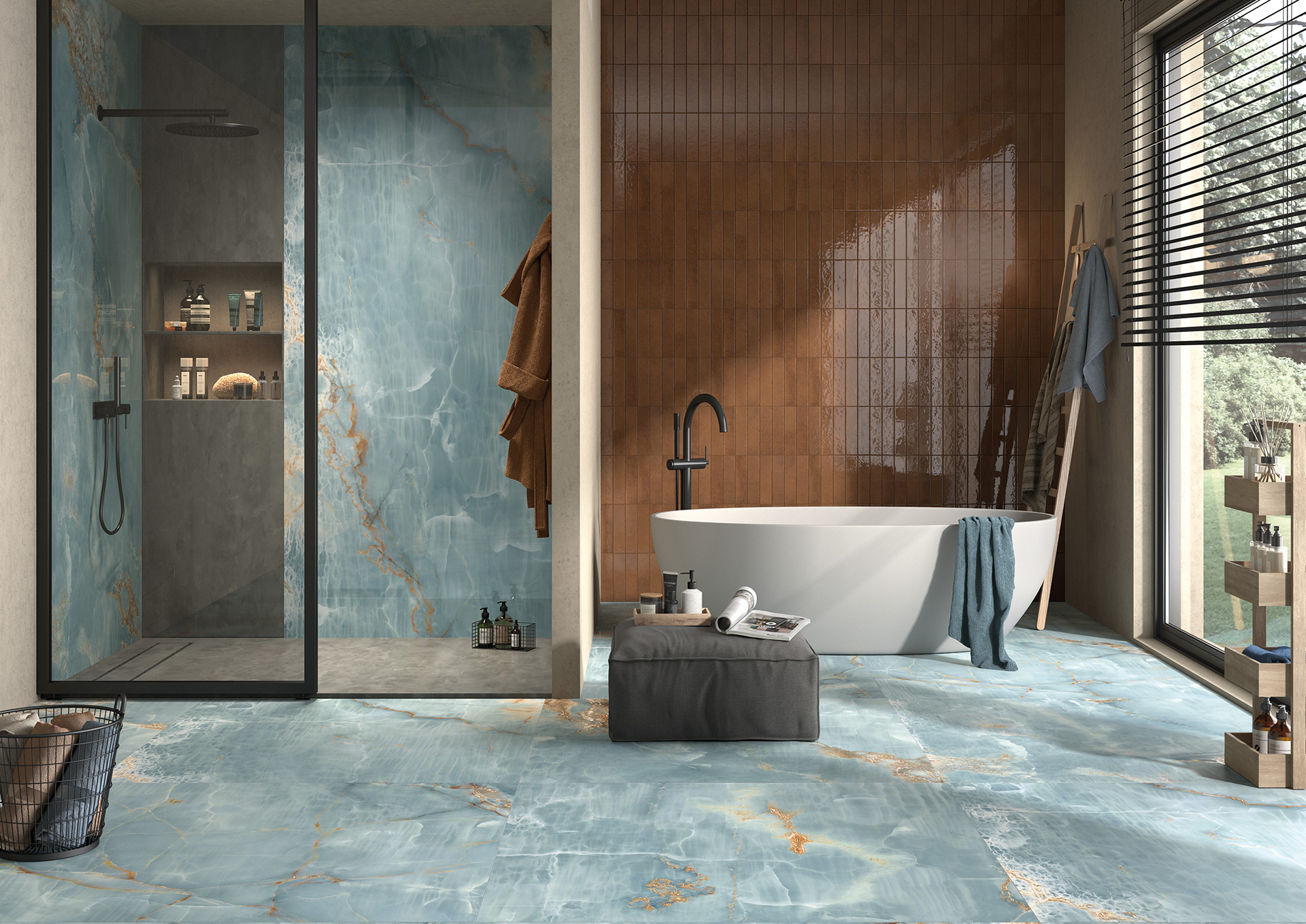 Marmoroptik Onyx Aqua Blue Gold 60x120cm