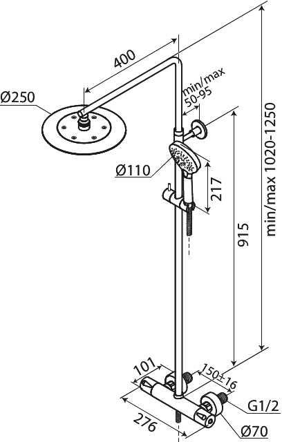 Duschsystem Bronze gebürstet