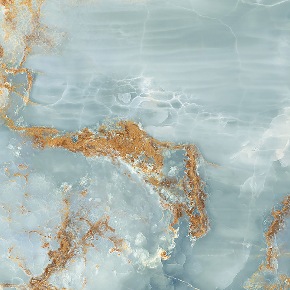 Marmoroptik Onyx Aqua Blue Gold poliert 120x120cm