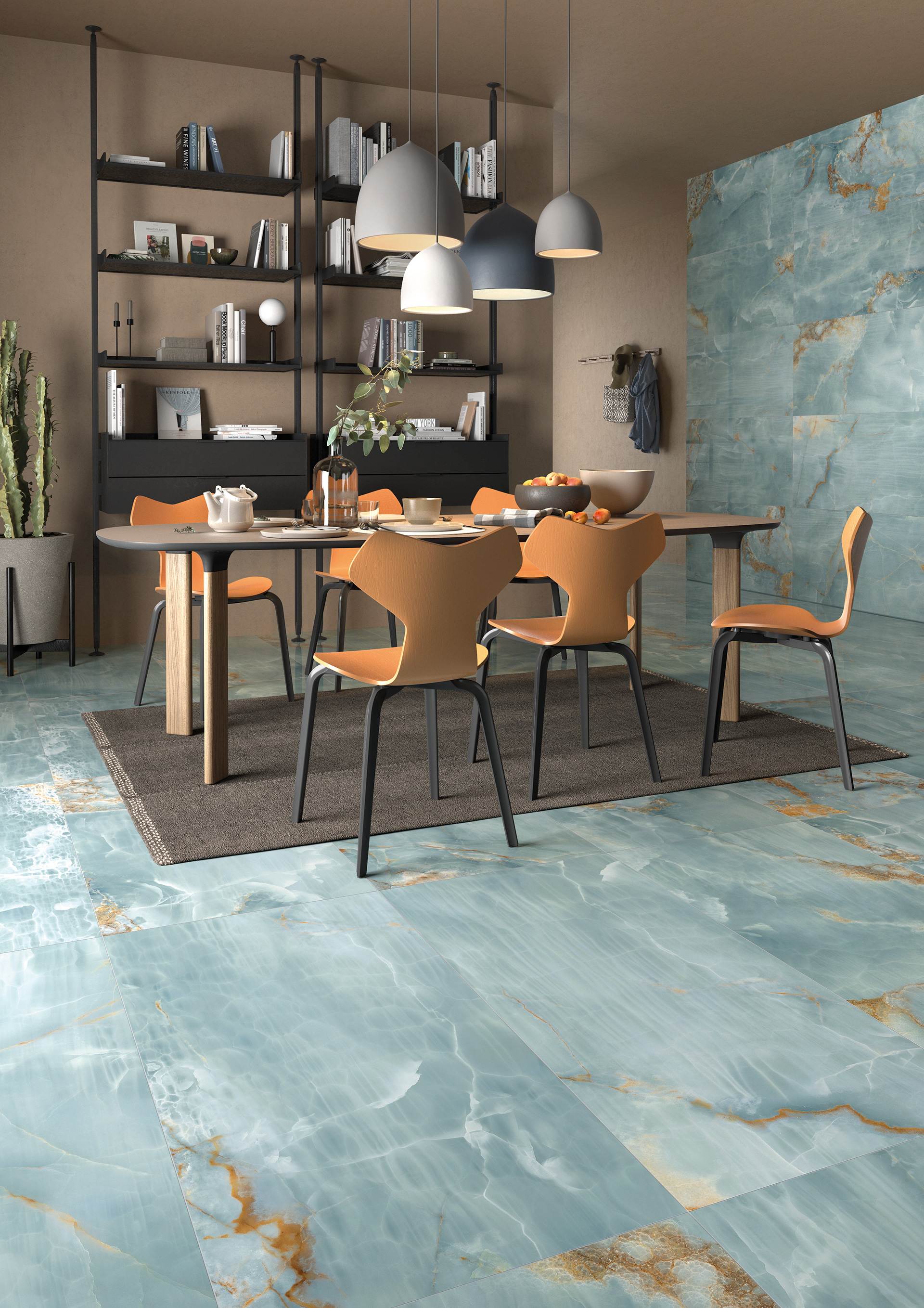 Marmoroptik Onyx Aqua Blue Gold poliert 120x120cm