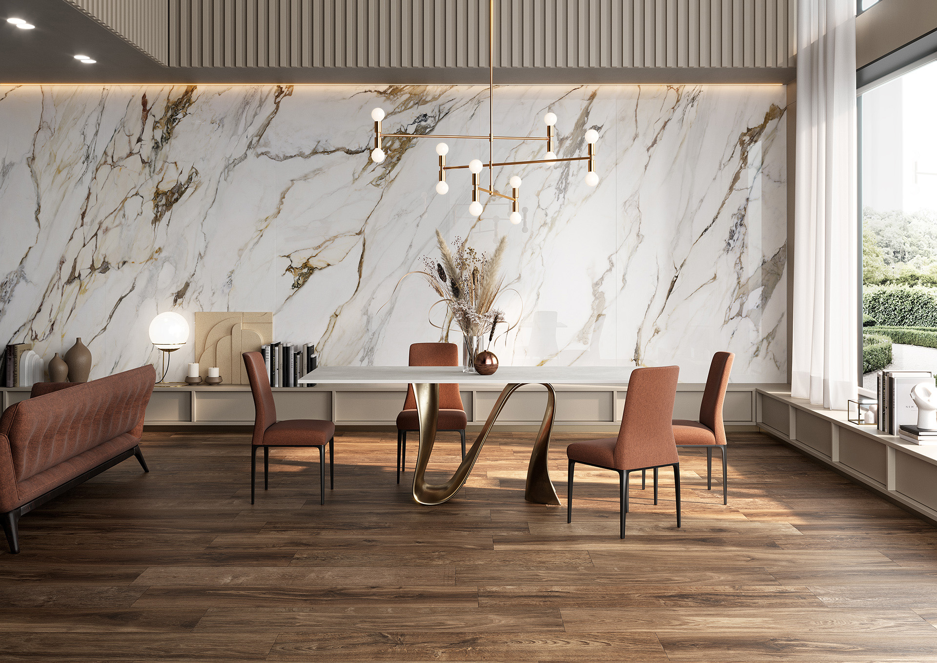 Marmoroptik Weiß Gold Braun poliert 60x120cm